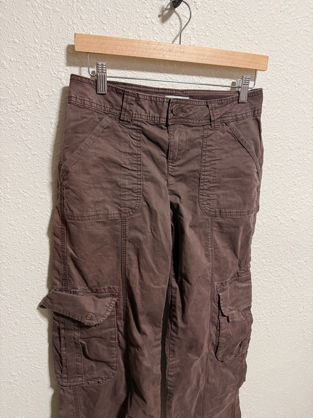 Garage Brown Low Rise Wide Leg Cargo Pants Size 1 Utility Streetwear Y2K - Picture 6 of 7